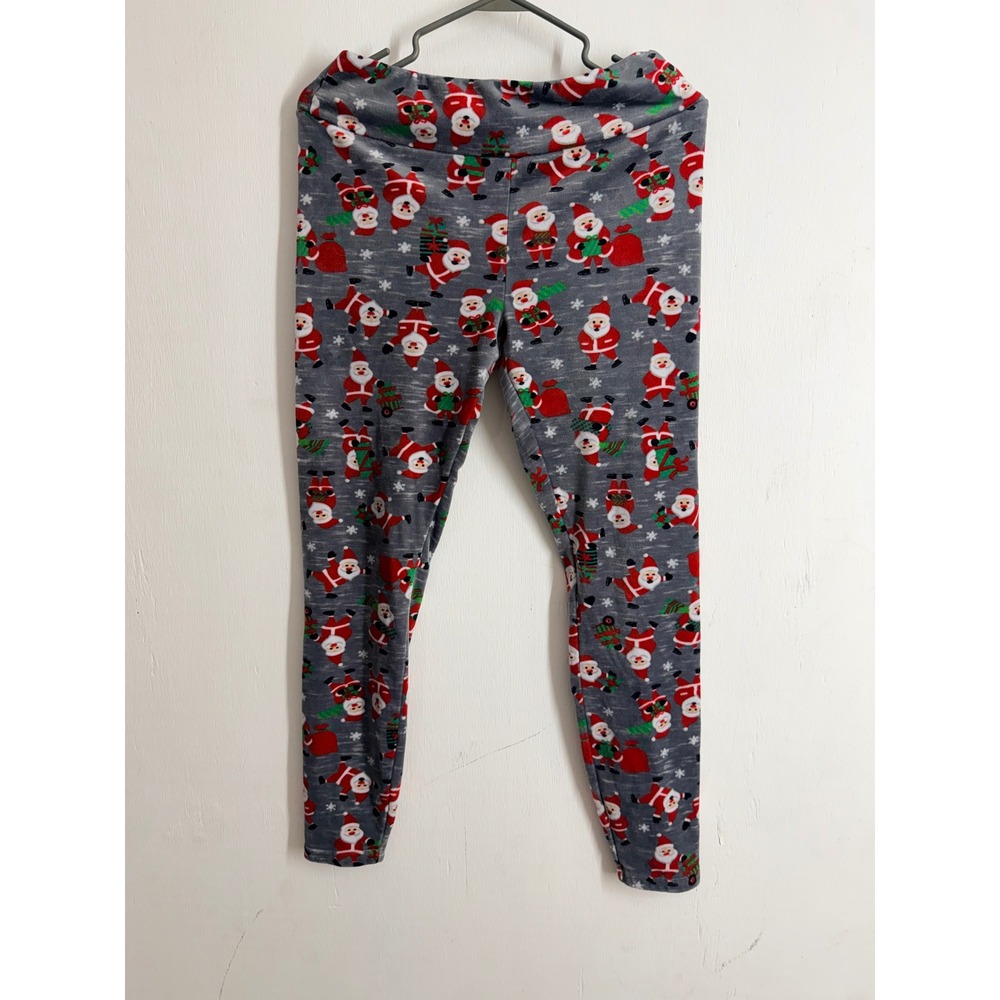 No Boundaries Christmas Santa Claus Leggings Gray Holiday Women Large 11-13